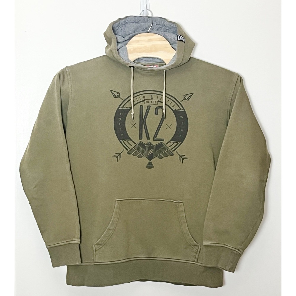 Vintage K2 Hoodie Men's XL Olive Green Y2K 2000s Activewear Climbing Outdoor